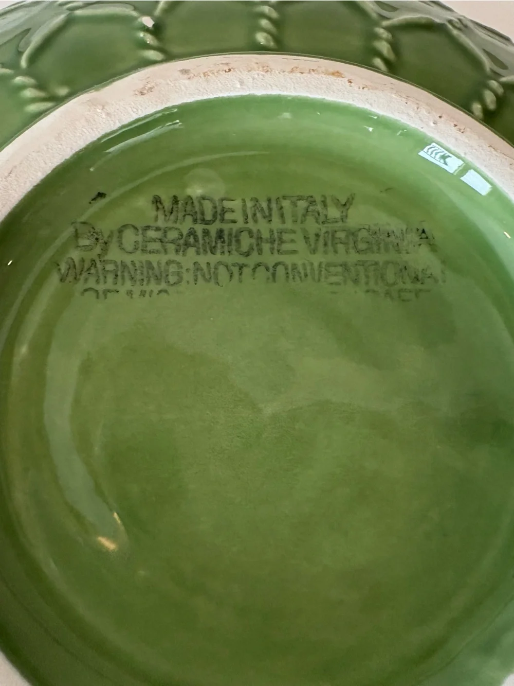 Ceramiche Virginia Italy Green Large 9.5” Pasta Serving Bowl Chain Link Design